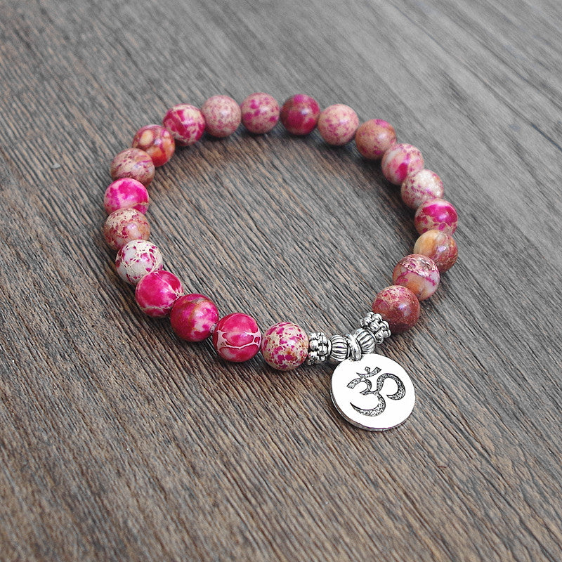 Natural Stone Beads Strand OM Chakra Mala Prayer  Bracelet