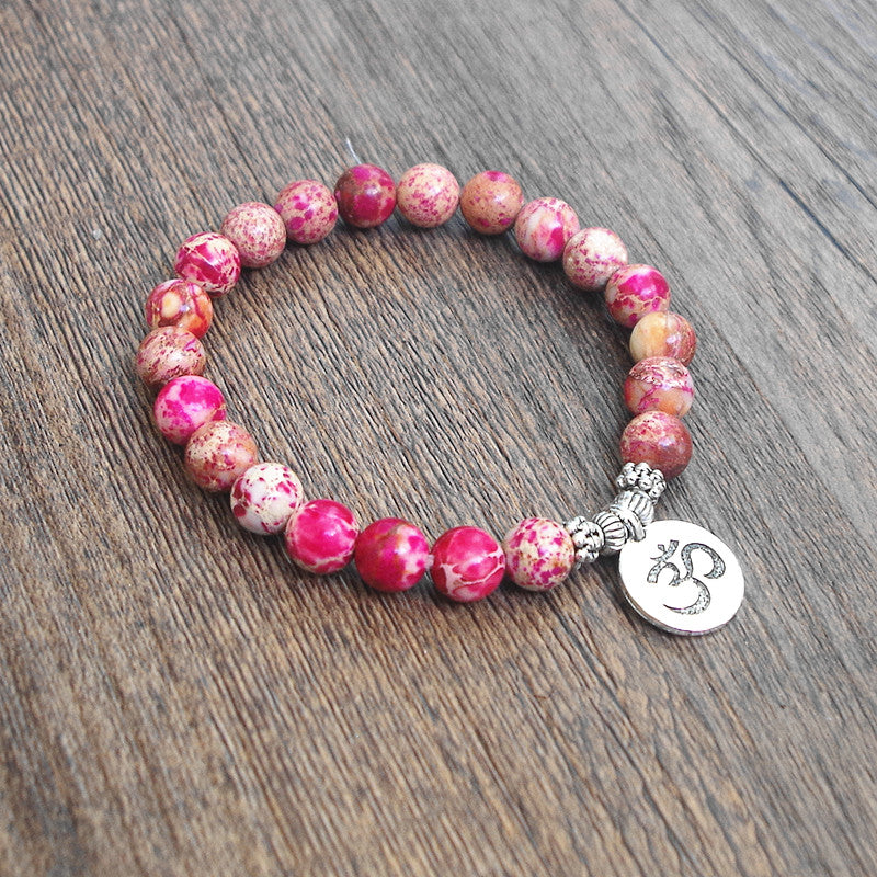 Natural Stone Beads Strand OM Chakra Mala Prayer  Bracelet