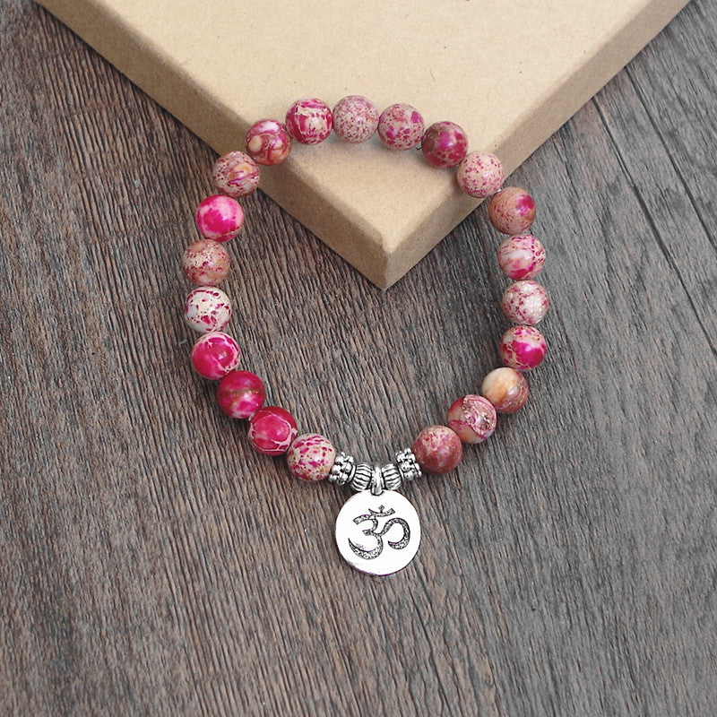 Natural Stone Beads Strand OM Chakra Mala Prayer  Bracelet