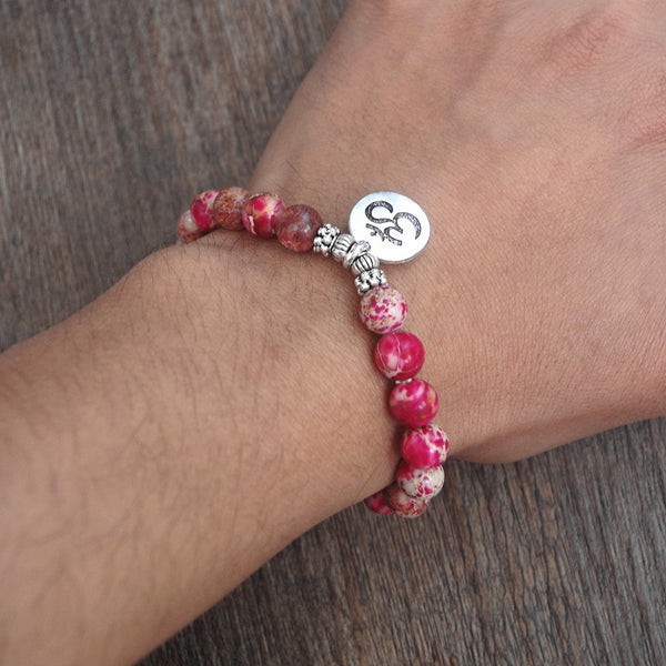 Pulsera de oración con mala del chakra OM y cuentas de piedra natural