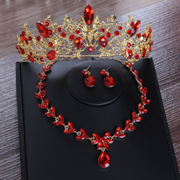 Conjuntos de joyas nupciales vintage de oro y cristal rojo