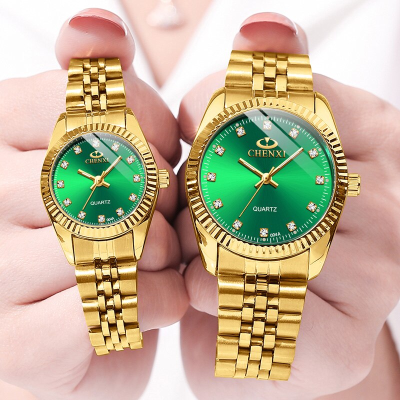Luxury Gold Watch With Green Dial Fashion Business Men Watch