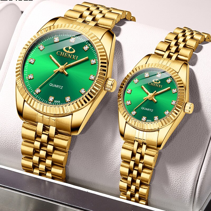 Luxury Gold Watch With Green Dial Fashion Business Men Watch
