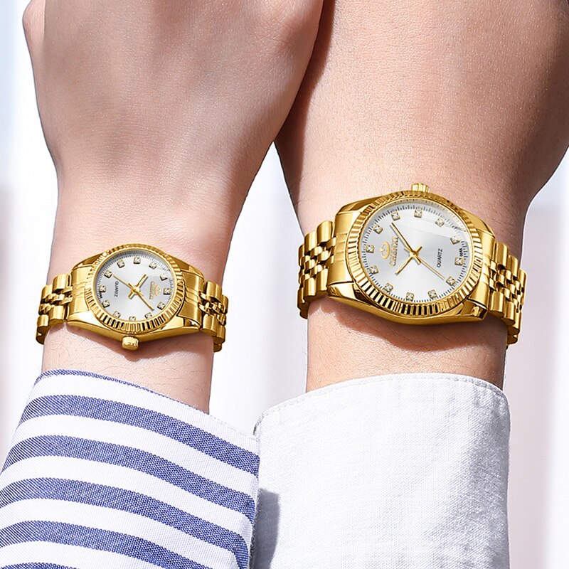 Luxury Gold Watch With Green Dial Fashion Business Men Watch