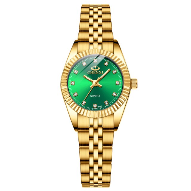 Luxury Gold Watch With Green Dial Fashion Business Men Watch