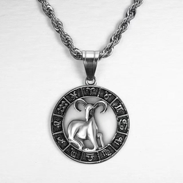 Silver Color 12 Constellation Zodiac Pendant Necklace