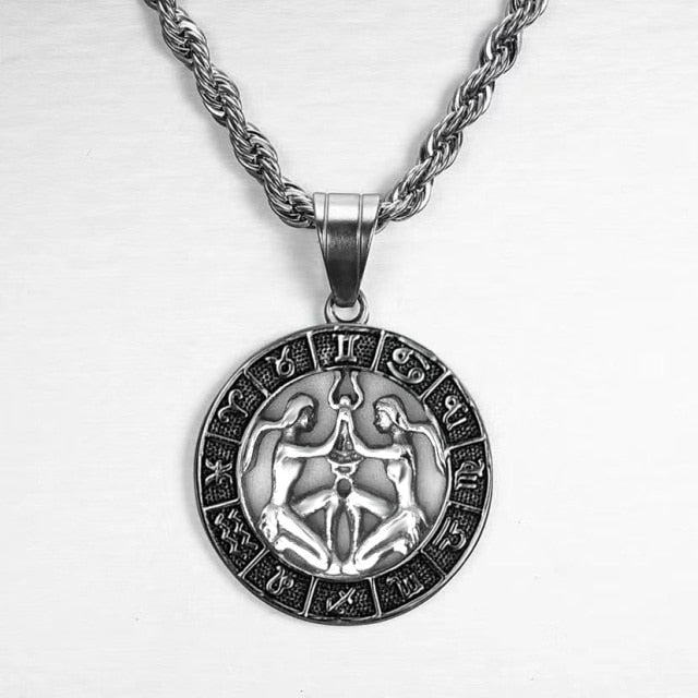 Silver Color 12 Constellation Zodiac Pendant Necklace