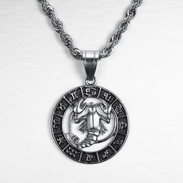 Silver Color 12 Constellation Zodiac Pendant Necklace