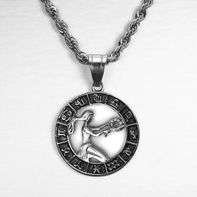 Silver Color 12 Constellation Zodiac Pendant Necklace