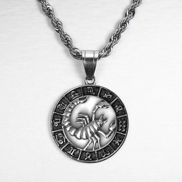 Silver Color 12 Constellation Zodiac Pendant Necklace