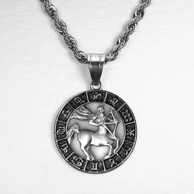 Silver Color 12 Constellation Zodiac Pendant Necklace