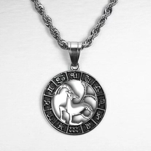 Silver Color 12 Constellation Zodiac Pendant Necklace