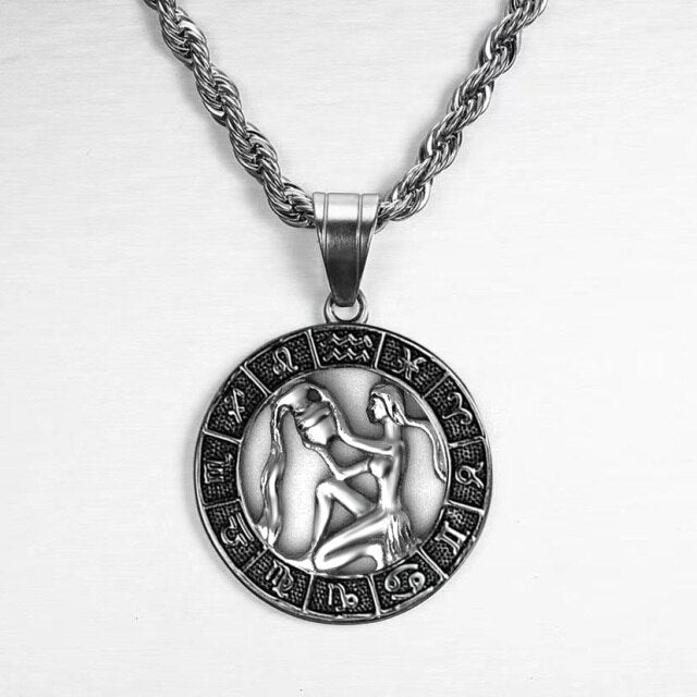 Silver Color 12 Constellation Zodiac Pendant Necklace