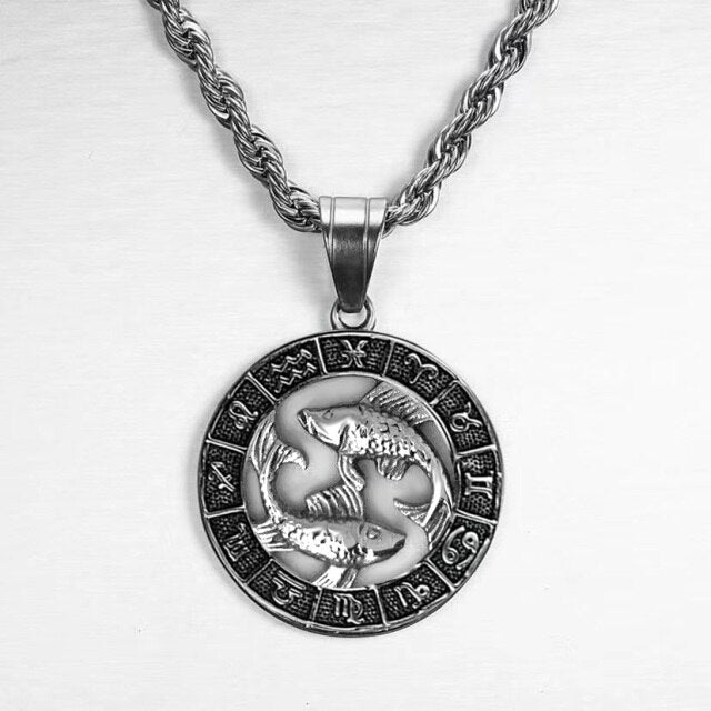 Silver Color 12 Constellation Zodiac Pendant Necklace