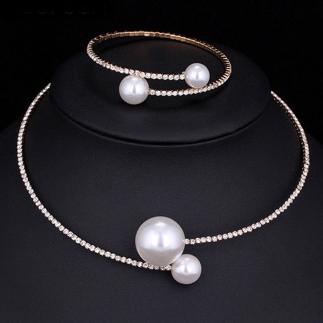 Fashion Women Simple Simulated Pearl Bridal Jewelry Sets