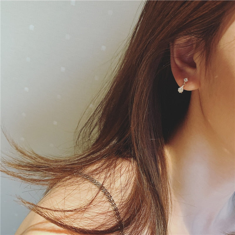 S925 Sterling Silver Japanese Water Drop Crystal  Earrings