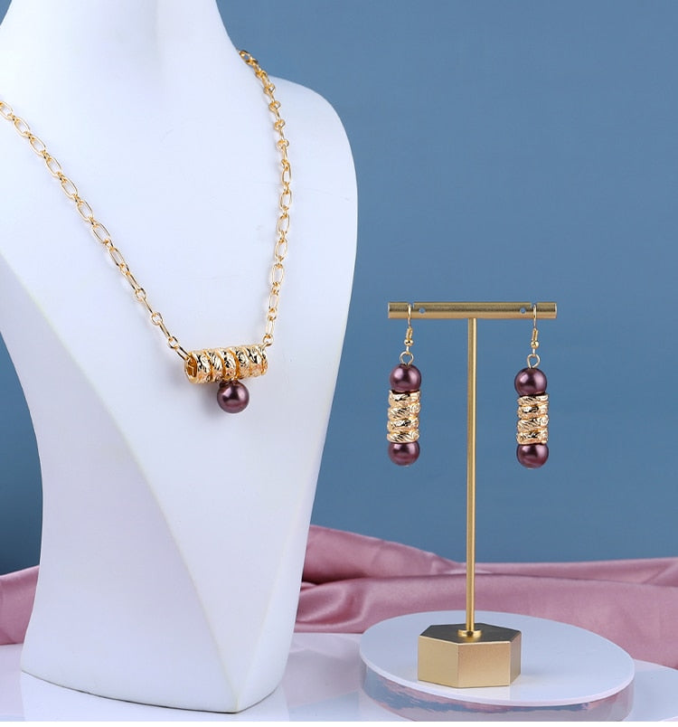 Different Color Drop Pearl Necklace Set