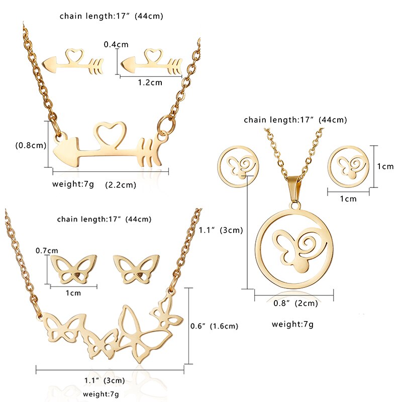 Exquisite Butterfly Flower Shape Pendant Neckalce Stainless Steel Jewelry Set