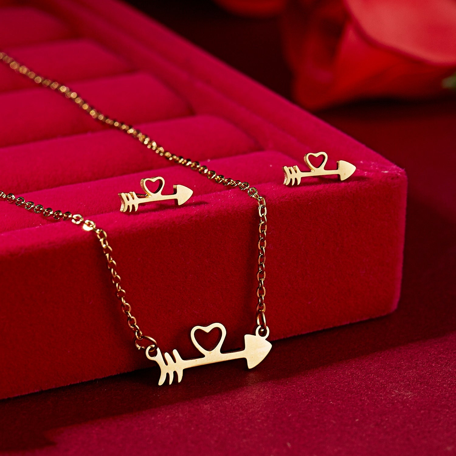 Exquisite Butterfly Flower Shape Pendant Neckalce Stainless Steel Jewelry Set