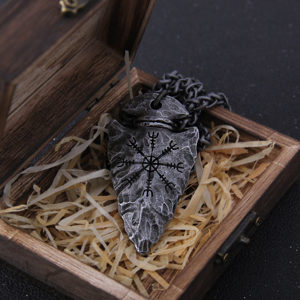"Helm of Awe" and "Viking Vegvisir" Iron Color Viking spear Pendant