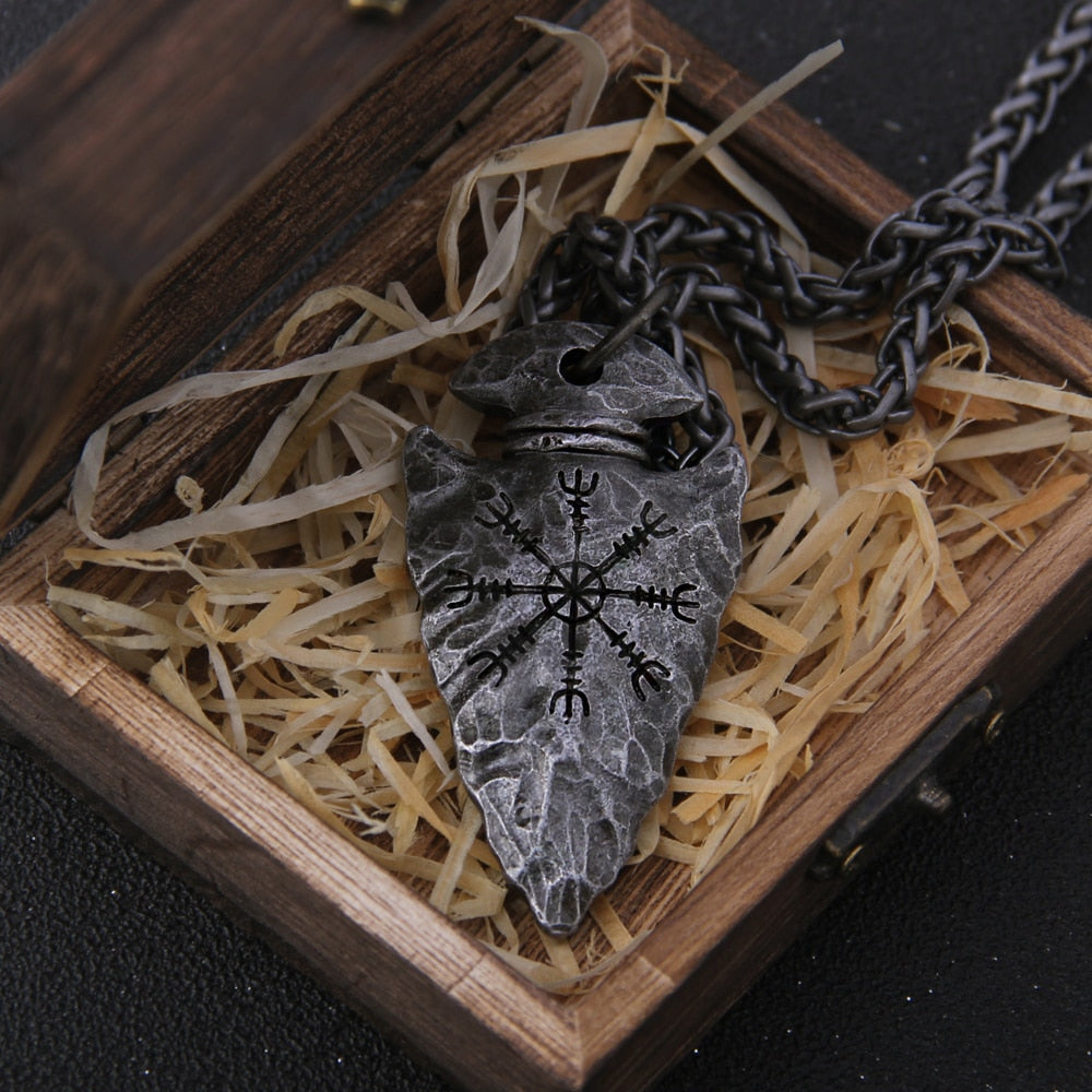 "Helm of Awe" and "Viking Vegvisir" Iron Color Viking spear Pendant