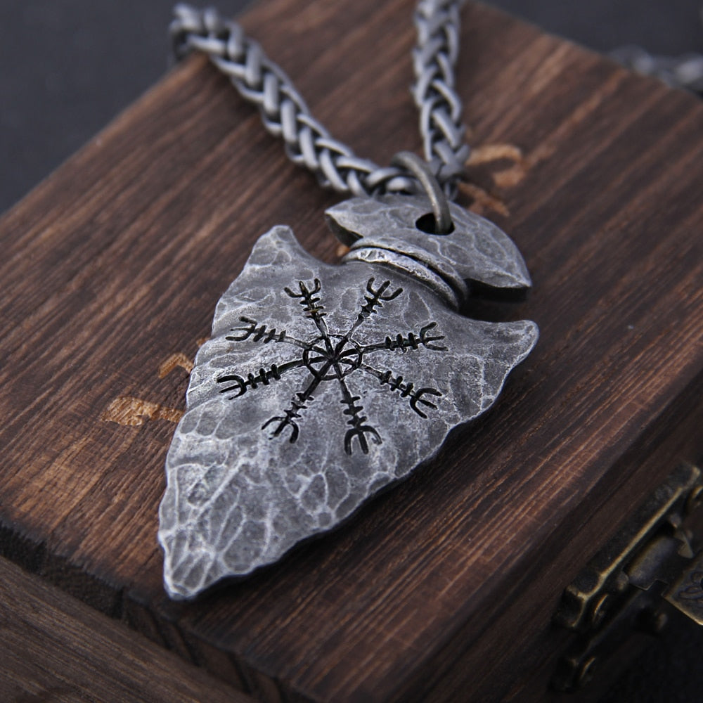 "Helm of Awe" and "Viking Vegvisir" Iron Color Viking spear Pendant