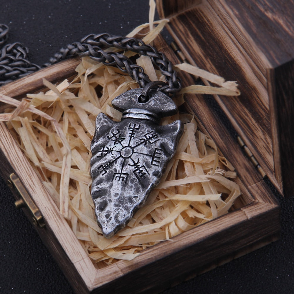 "Helm of Awe" and "Viking Vegvisir" Iron Color Viking spear Pendant