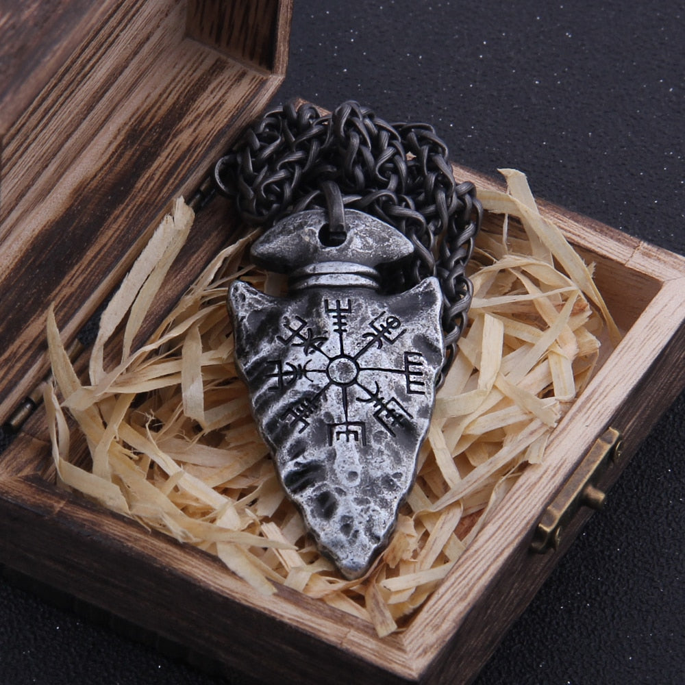 "Helm of Awe" and "Viking Vegvisir" Iron Color Viking spear Pendant