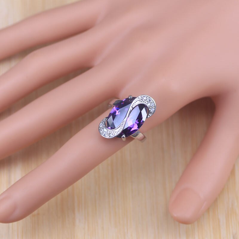 Purple Crystal Earrings Bracelet Rings Necklace Jewelry Sets
