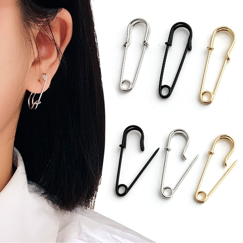 Trendy Unisex Punk Rock Style Safety Pin Ear Hook Stud Earrings