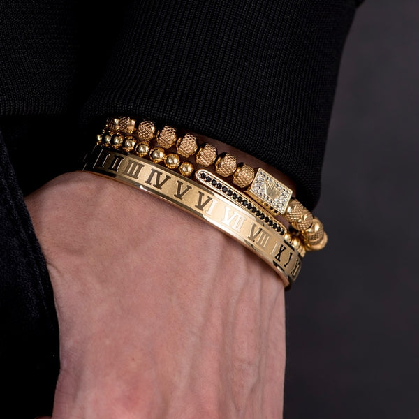 Pulseras de lujo para hombre con corona real de oro