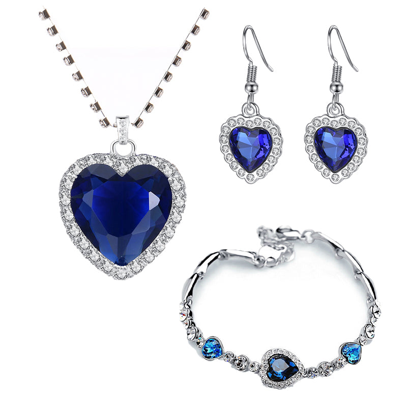 Peach Heart Blue Crystal Zircon Jewelry Sets