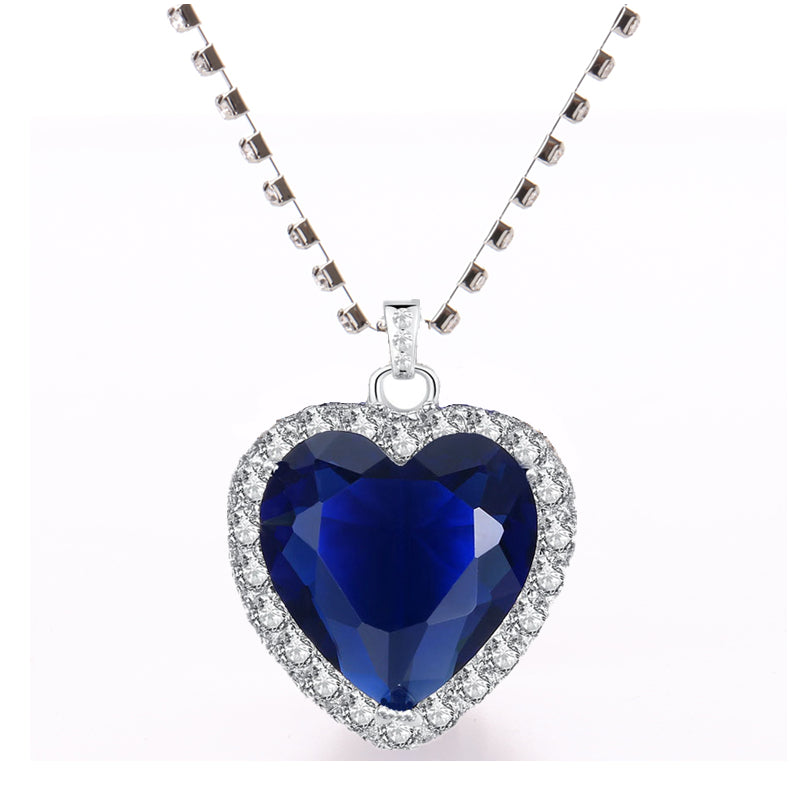 Peach Heart Blue Crystal Zircon Jewelry Sets