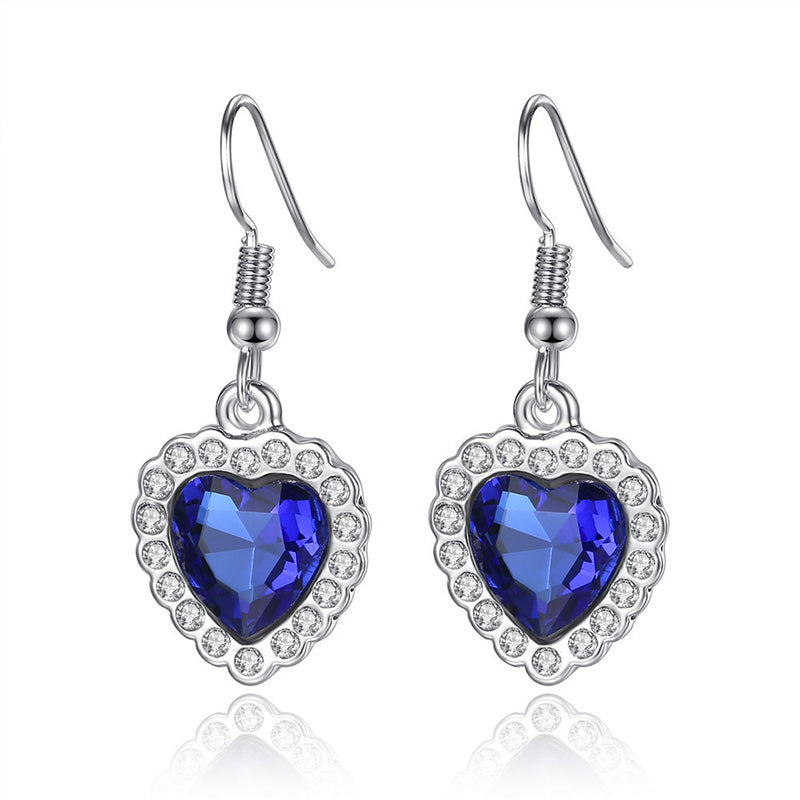 Peach Heart Blue Crystal Zircon Jewelry Sets
