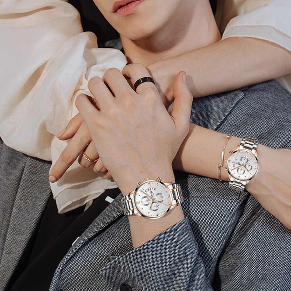 2pcs/set Couple    Sport Waterproof Elegant Women's Watch
