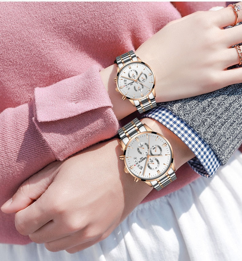 2pcs/set Couple    Sport Waterproof Elegant Women's Watch