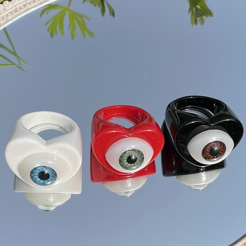 Colorful Acrylic Resin Eye Heart Geometry Finger Rings