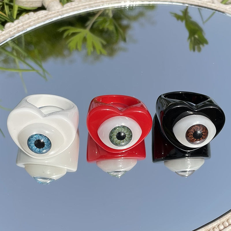 Colorful Acrylic Resin Eye Heart Geometry Finger Rings