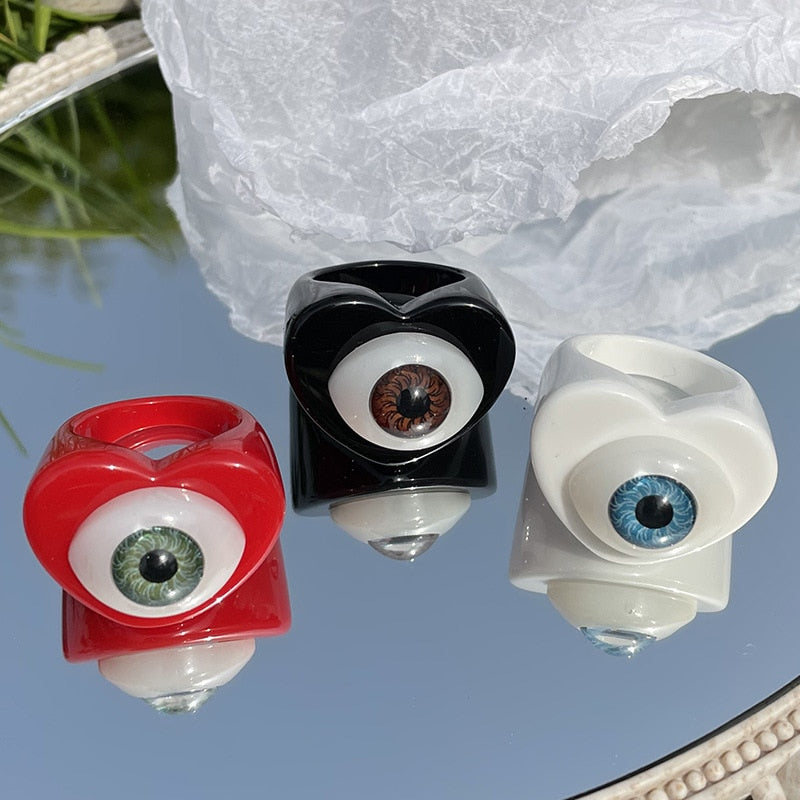 Colorful Acrylic Resin Eye Heart Geometry Finger Rings