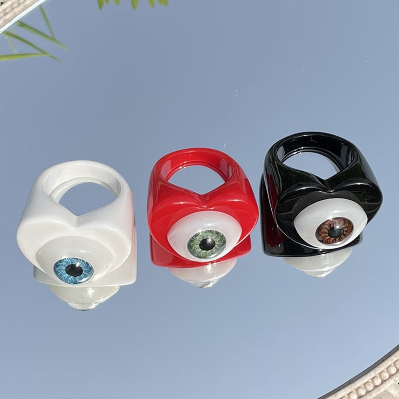 Colorful Acrylic Resin Eye Heart Geometry Finger Rings