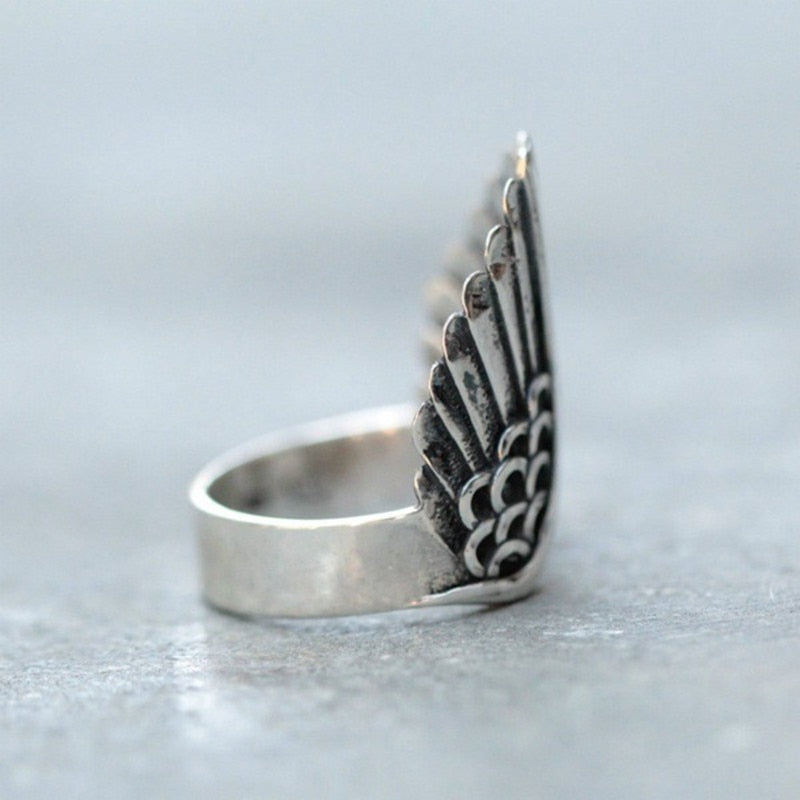 Vintage Angel Wings for Men Silver Plated Steam Punk Finger Rings