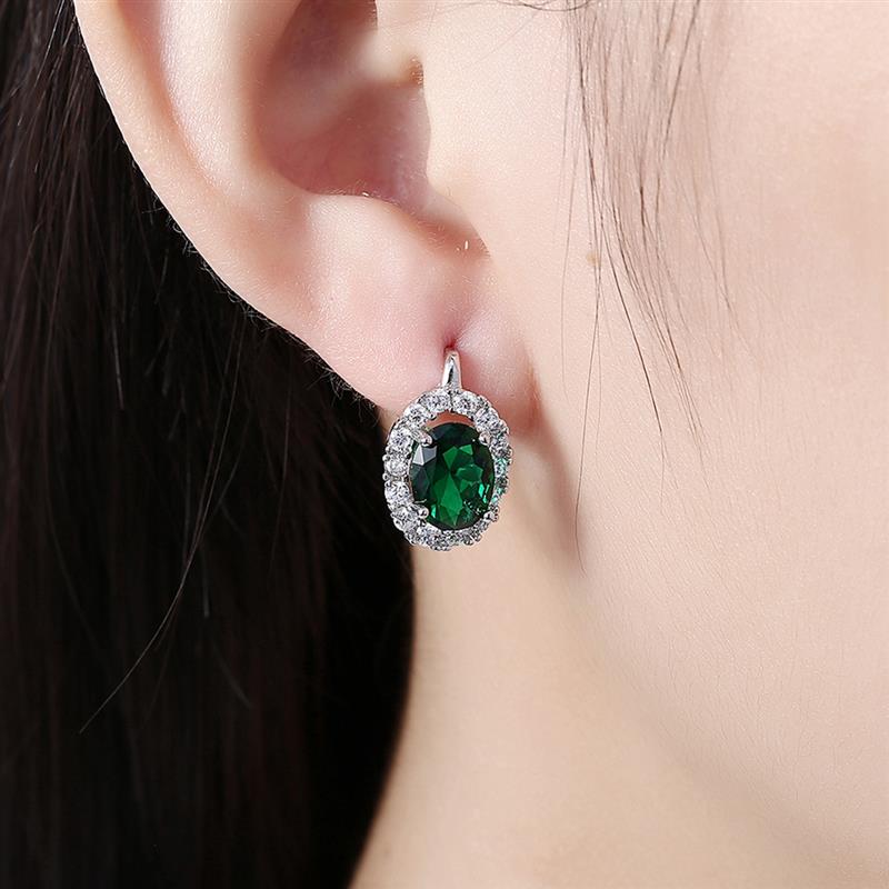 Fashion Women Earrings Big Green Shiny Crystal Cubic Zircon Stone Earrings