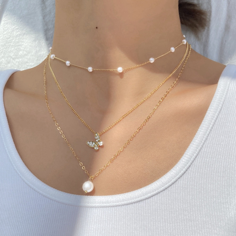 Vintage Multilayer Pendant Butterfly Necklace