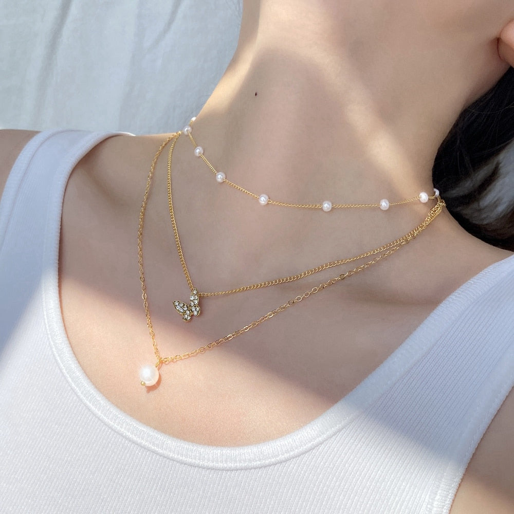 Vintage Multilayer Pendant Butterfly Necklace