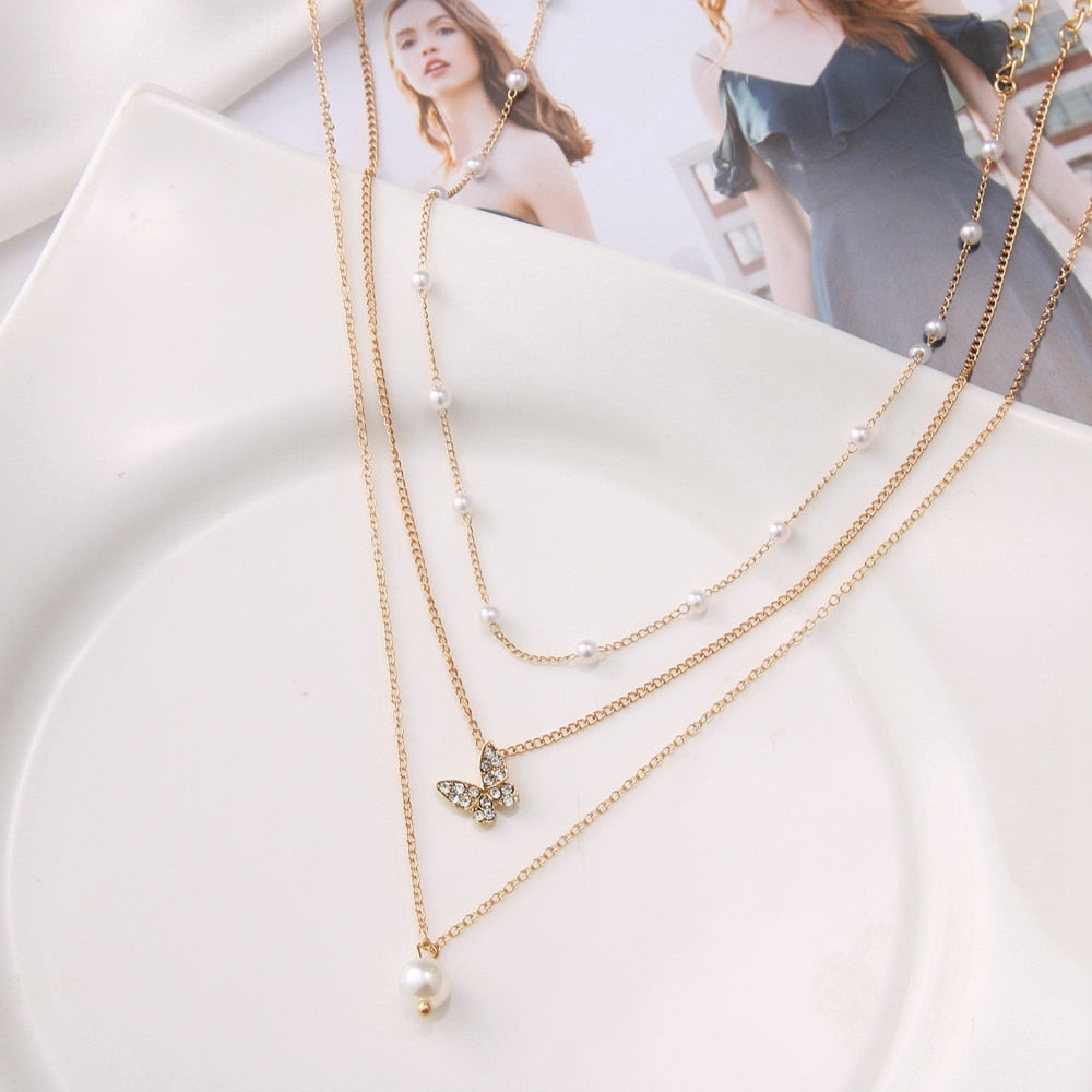 Vintage Multilayer Pendant Butterfly Necklace