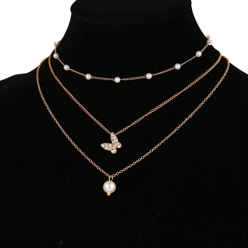 Vintage Multilayer Pendant Butterfly Necklace