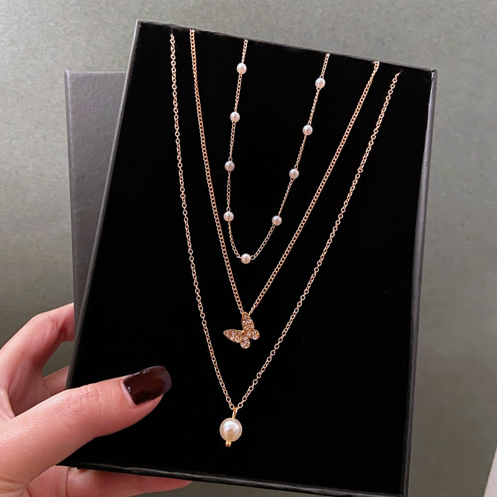 Vintage Multilayer Pendant Butterfly Necklace