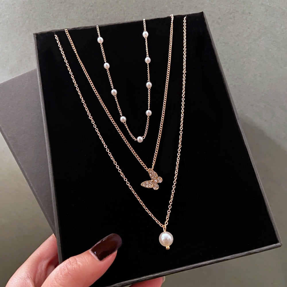 Vintage Multilayer Pendant Butterfly Necklace