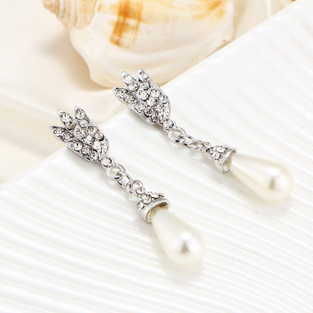 Bride Pearl Crystal With Short Collarbone Neck Necklace Set