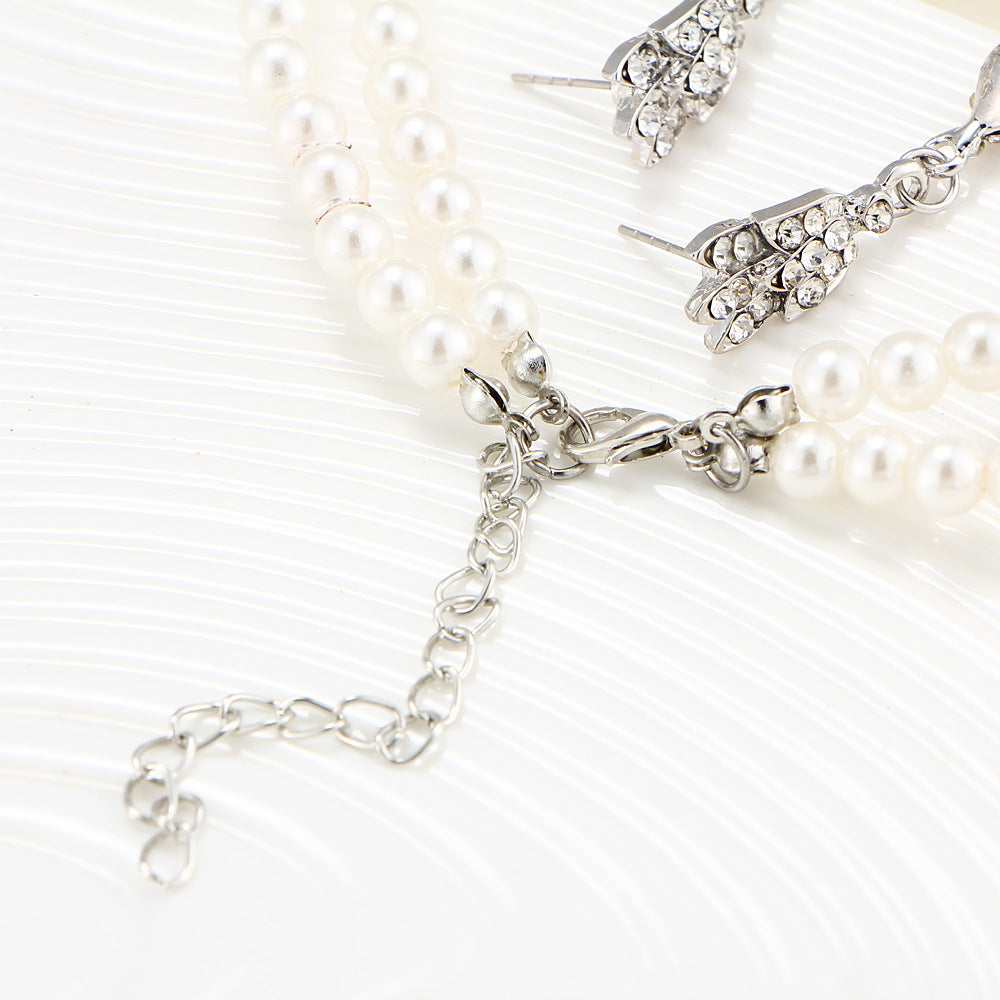Bride Pearl Crystal With Short Collarbone Neck Necklace Set